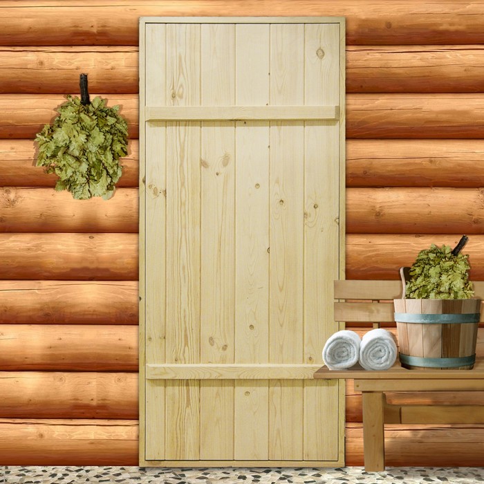 Дверной блок для бани, 180×70см, из сосны, на клиньях, массив, "Добропаровъ" - фото 122536