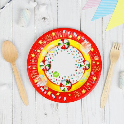 тарелки (7"/18) три кота, желтые, 6 шт. день тарелки. с днем тарелки. бумажные тарелки на день рождение. праздничная посуда тарелки.