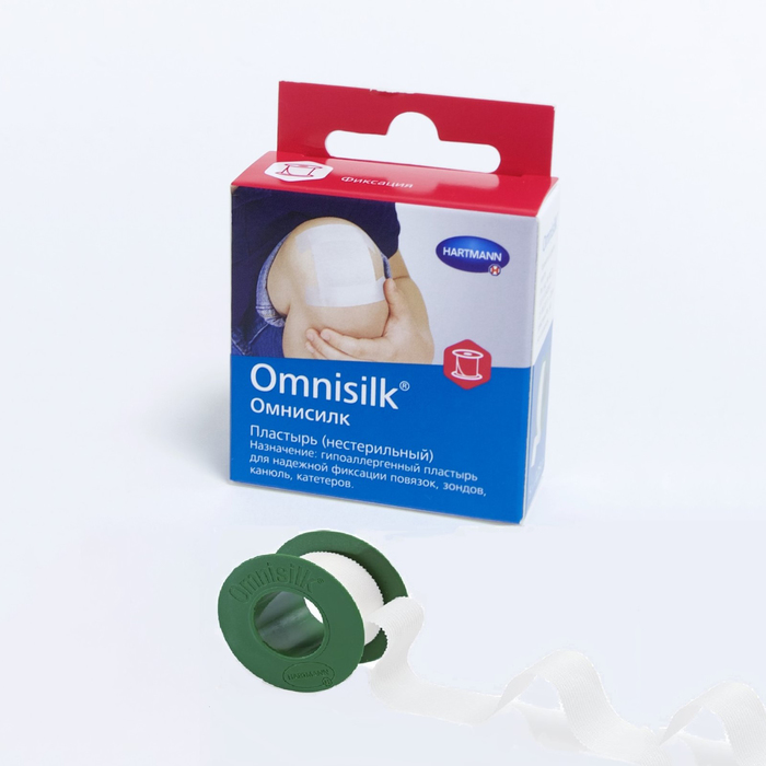 Пластырь Omnisilk из искусственного шёлка, белый, с еврохолдером 5м х 1,25 см