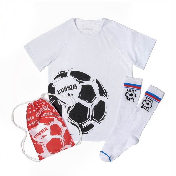 Набор детский &quot;Football Russia&quot;: мешок 17х28 см, футболка р-р 32 (110-116 см), гольфы 16-18   339507