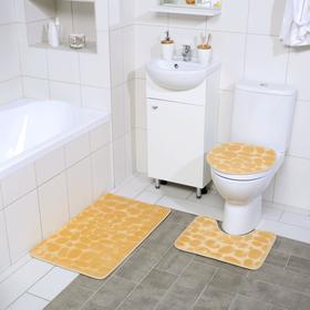 Набор ковриков для ванны и туалета Доляна «Галька», 3 шт: 36×42, 40×50, 50×80 см, цвет бежевый