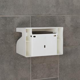 Держатель для туалетной бумаги с полочкой, 18×11,5×12 см, цвет белый - фото 10550776