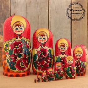 Матрёшка «Майдановская», маки, красный платок, 10 кукольная, 25 см