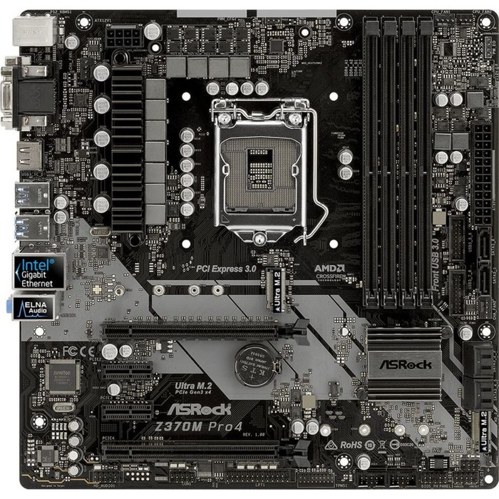 Материнская плата Asrock Z370M PRO4, Soc-1151v2, Intel Z370, 4xDDR4, mATX, Ret