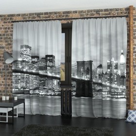 Фотошторы «Бруклинский мост, чёрно-белый», размер 150х260 см-2 шт., габардин