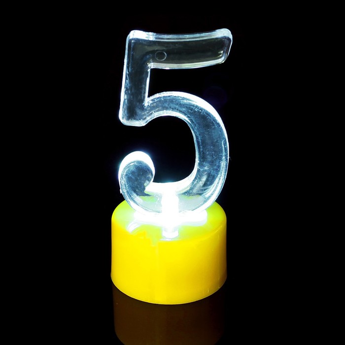 Свеча светодиодная "Цифра 5", цвета МИКС