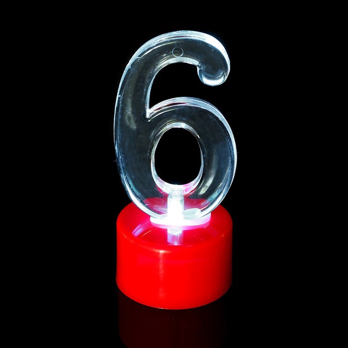 Свеча светодиодная "Цифра 6", цвета МИКС