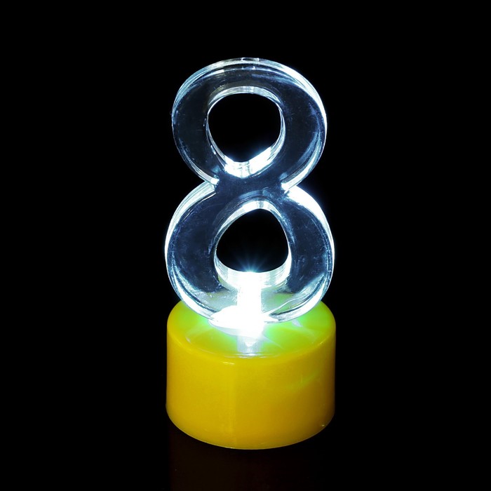 Свеча светодиодная "Цифра 8", цвета МИКС