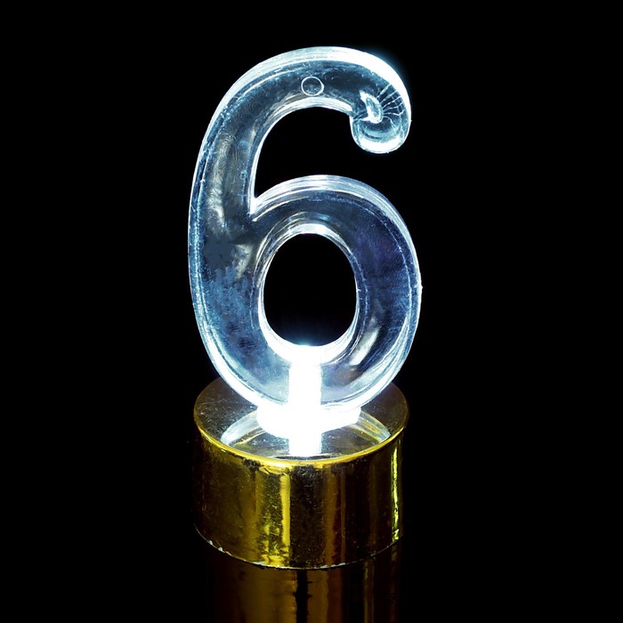 Свеча светодиодная "Цифра 6", цвет золото