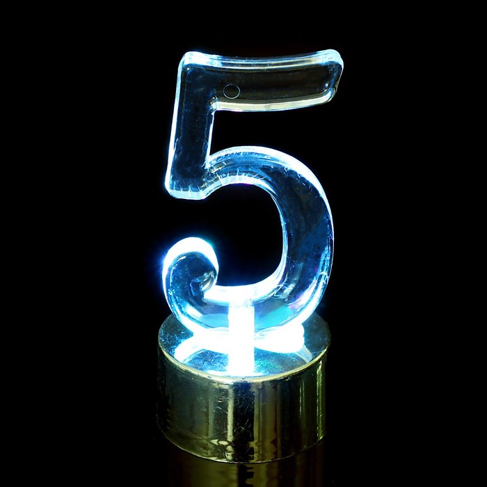 Свеча светодиодная "Цифра 5", цвет серебро