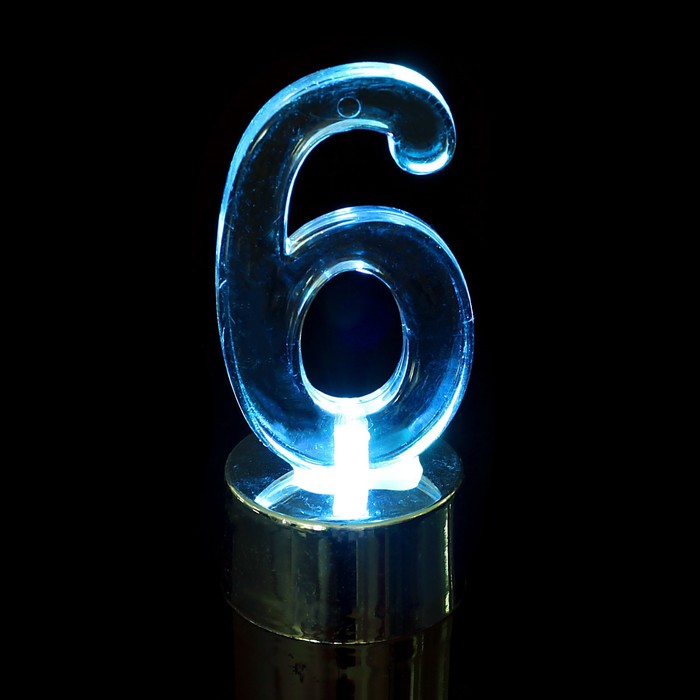 Свеча светодиодная "Цифра 6", цвет серебро