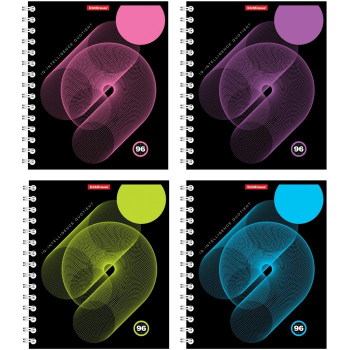 Тетрадь 96 листов клетка на гребне ErichKrause IQ, картонная обложка, микс