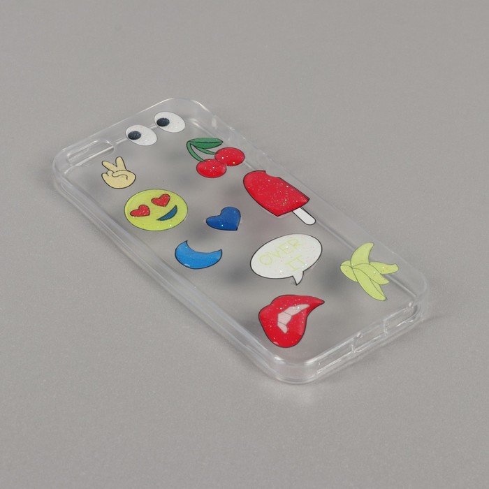 Чехол LuazON, Смайл для iPhone 5/5s, силиконовый, прозрачный
