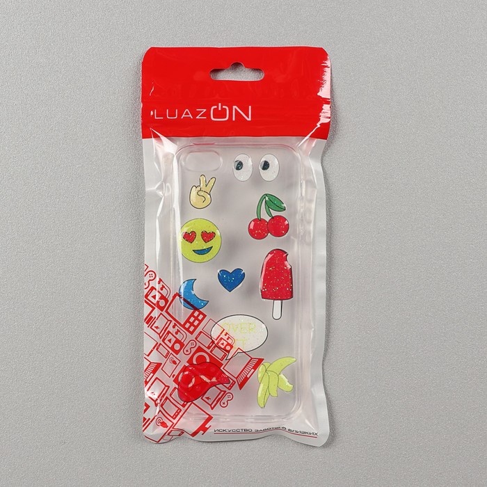 Чехол LuazON, Смайл для iPhone 5/5s, силиконовый, прозрачный