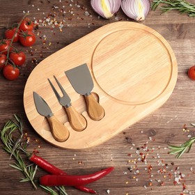 Набор для подачи сыра, доска из дуба 32,5×20,5×1,5 см, 3 ножа для сыра