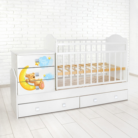 Детская кровать-трансформер «Мишка» с поперечным маятником, цвет белый