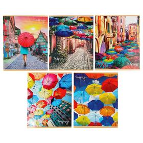Notebook 48 sheets cage "Colourful umbrellas", block, offset, white 95%, cardboard cover, UV varnish, mix