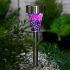 Фонарь садовый на солнечной батарее "Витраж фиолетовый", 38.5 см, d=7.5 см, 1 led, металл