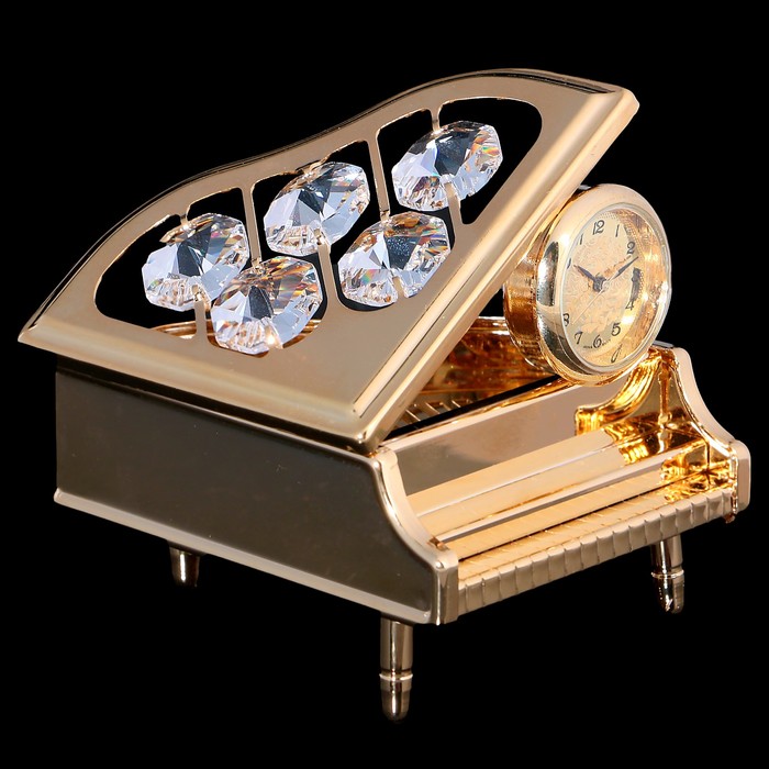 Сувенир «Рояль», с часами, 5,5х6,8х6,5 см, с кристаллами Сваровски