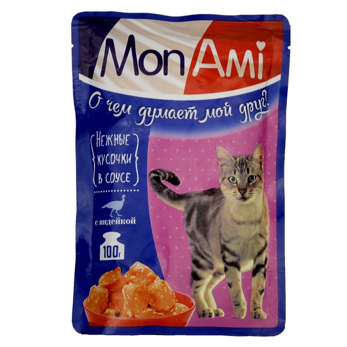 Влажный корм MonAmi для кошек, нежные кусочки индейки, пауч, 100 г