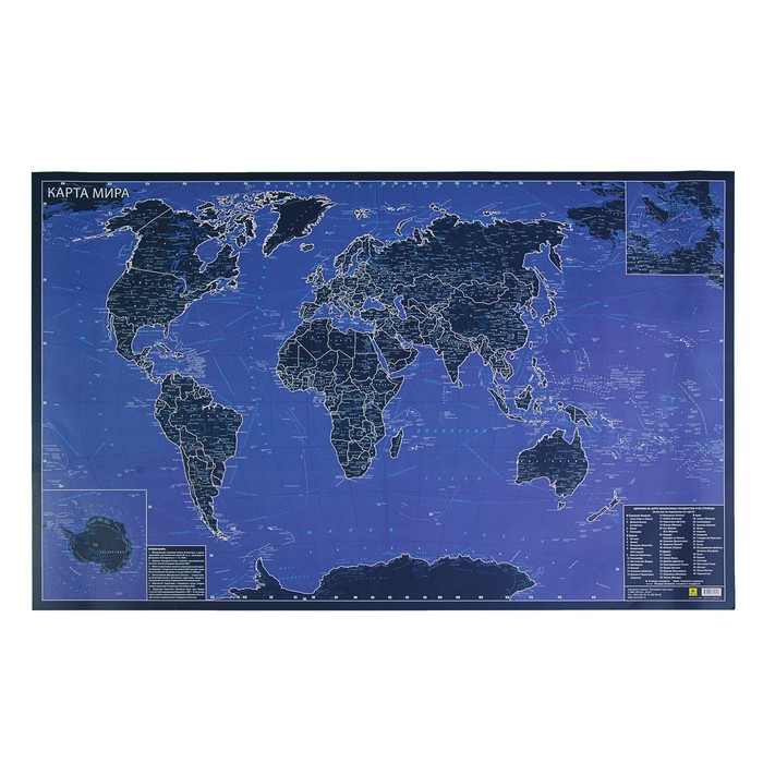 карта Мира 60*90см. Светящаяся в темноте (мат.лам,самоподзаряж.на свету) в тубусе