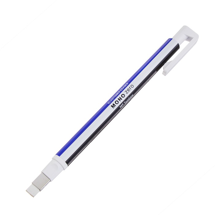 Ластик-ручка Tombow Mono Zero Eraser прямоугольный наконечник 5 х 2.5 мм, для точных работ, корпус бело-сине-чёрный