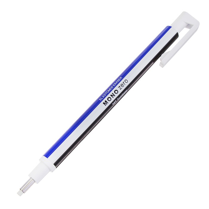 Ластик-ручка Tombow Mono Zero Eraser, круглый наконечник, d=2.3 мм, корпус бело-сине-чёрный