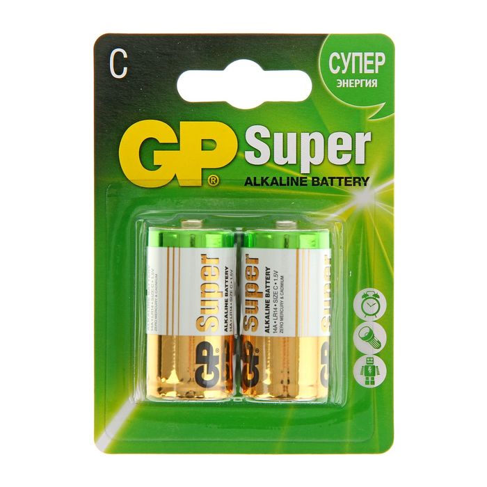 Батарейка алкалиновая GP Super, C, LR14-2BL, блистер, 2 шт.