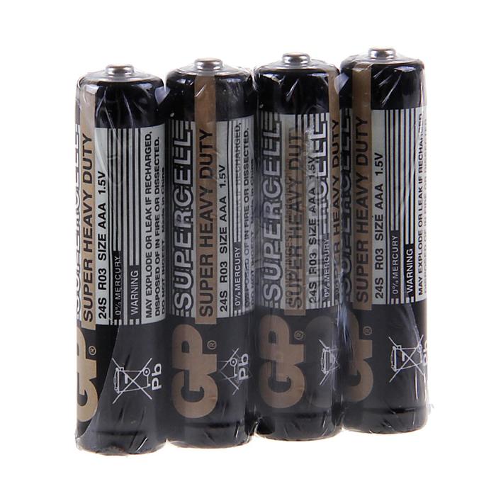 Батарейка солевая GP Supercell Super Heavy Duty, AAA, R03-4S, 1.5В, спайка, 4 шт. - фото 127101659