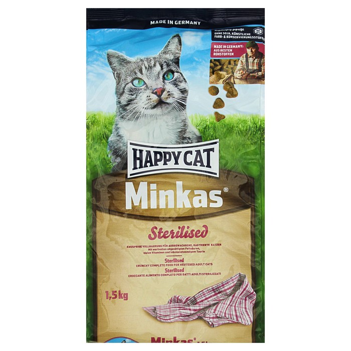 Хэппи кэт для стерилизованных кошек. Корма Happy Cat Минкас. Корм для котят Happy Cat Minkas с птицей 1.5 кг. Happy Cat ягненок Стерилайзд.