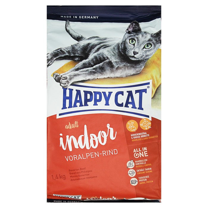 Сухой корм Happy Cat Fit Well Indoor для кошек, альпийская говядина, 1.4 кг