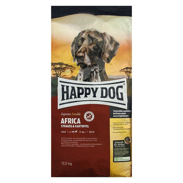 Сухой корм Happy Dog Africa для собак, мясо страуса, 12.5 кг