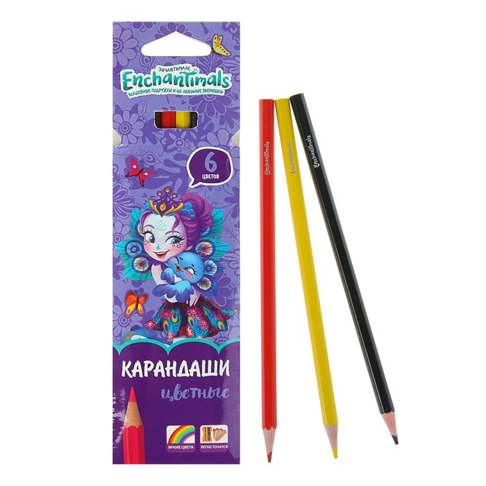 Карандаши 6 цветов Mattel Enchantimals, пластиковые