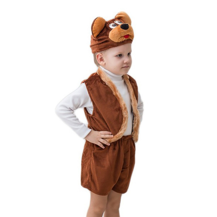Карнавальный костюм "Мишка", мех, шапка, жилет, шорты, рост 104-116