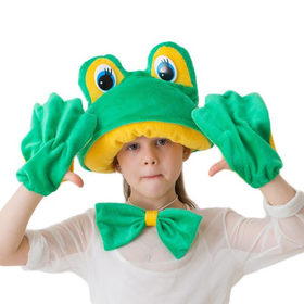 Карнавальный костюм "Лягушка-квакушка", меховая шапка, бабочка, перчатки, рост 122-134 см