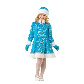 Карнавальный костюм «Снегурочка», плюш, пальто, шапка, рукавицы, р. 32, рост 128 см