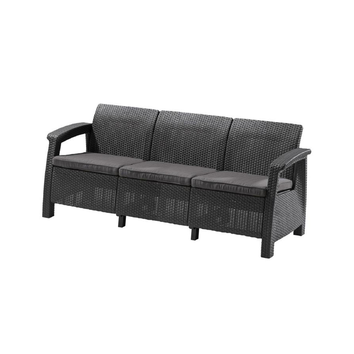 Диван Corfu Love Seat Max, 3-местный, 180 х 70 х 80 см, искусственный ротанг, цвет графит