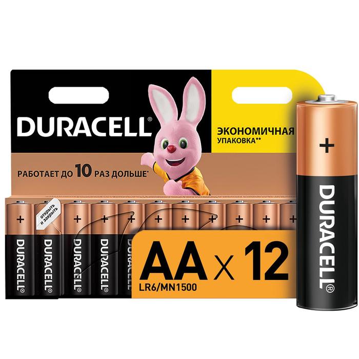 Батарейка алкалиновая Duracell Basic, AA, LR6-12BL, 1.5В, блистер, 12 шт.