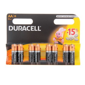 Батарейка алкалиновая Duracell Basic, AA, LR6-8BL, 1.5В, блистер, 8 шт. 475473