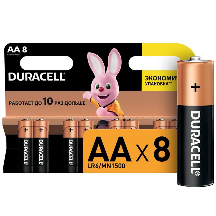 Батарейка алкалиновая Duracell Basic, AA, LR6-8BL, 1.5В, блистер, 8 шт. - фото 4214916