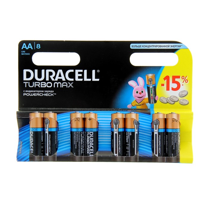 Алкалиновая батарейка Duracell Turbo max, АА, LR6, блистер, 8 шт.