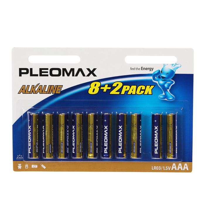 Alkaline battery Pleomax, AAA, LR03-10BL, 1.5V, blister, 8 + 2 pcs. 