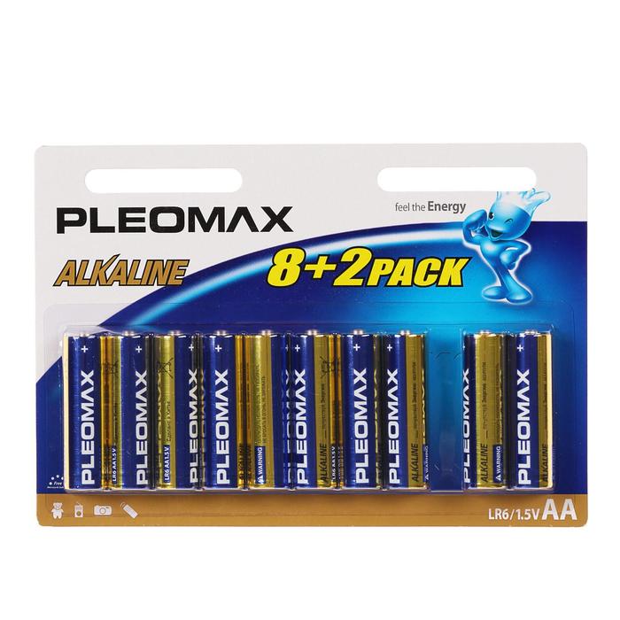Alkaline battery Pleomax, AA, LR6-10BL, 1.5V, blister, 8 + 2 pcs. 