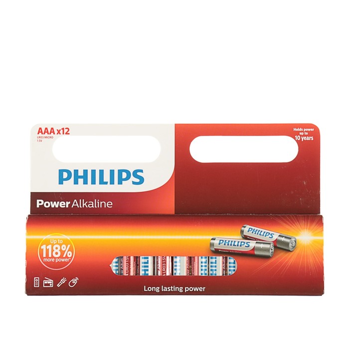 Батарейка алкалиновая PHILIPS Power, ААA, LR03P12W, блистер, 12 шт.