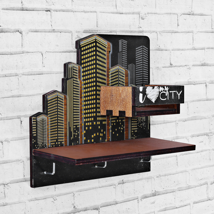 Ключница деревянная с полкой "My city" - фото 797994203