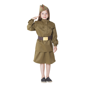 Костюм военный для девочки: гимнастёрка, юбка, ремень, пилотка, рост 104-110 см