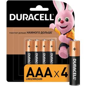 Батарейка алкалиновая Duracell Basic, AAA, LR03-4BL, 1.5В, блистер, 4 шт.