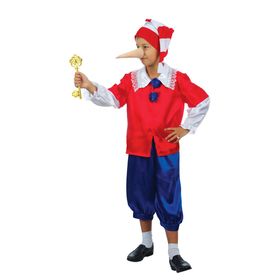Карнавальный костюм "Нарядный Буратино", колпак, куртка, штаны, нос, рост 110-116 см