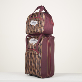 Чемодан малый 20" с сумкой, отдел на молнии, наружный карман, с расширением, цвет коричневый