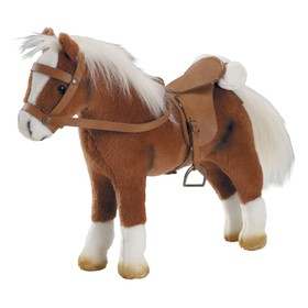 A horse for dolls with a saddle and a bridle, brown